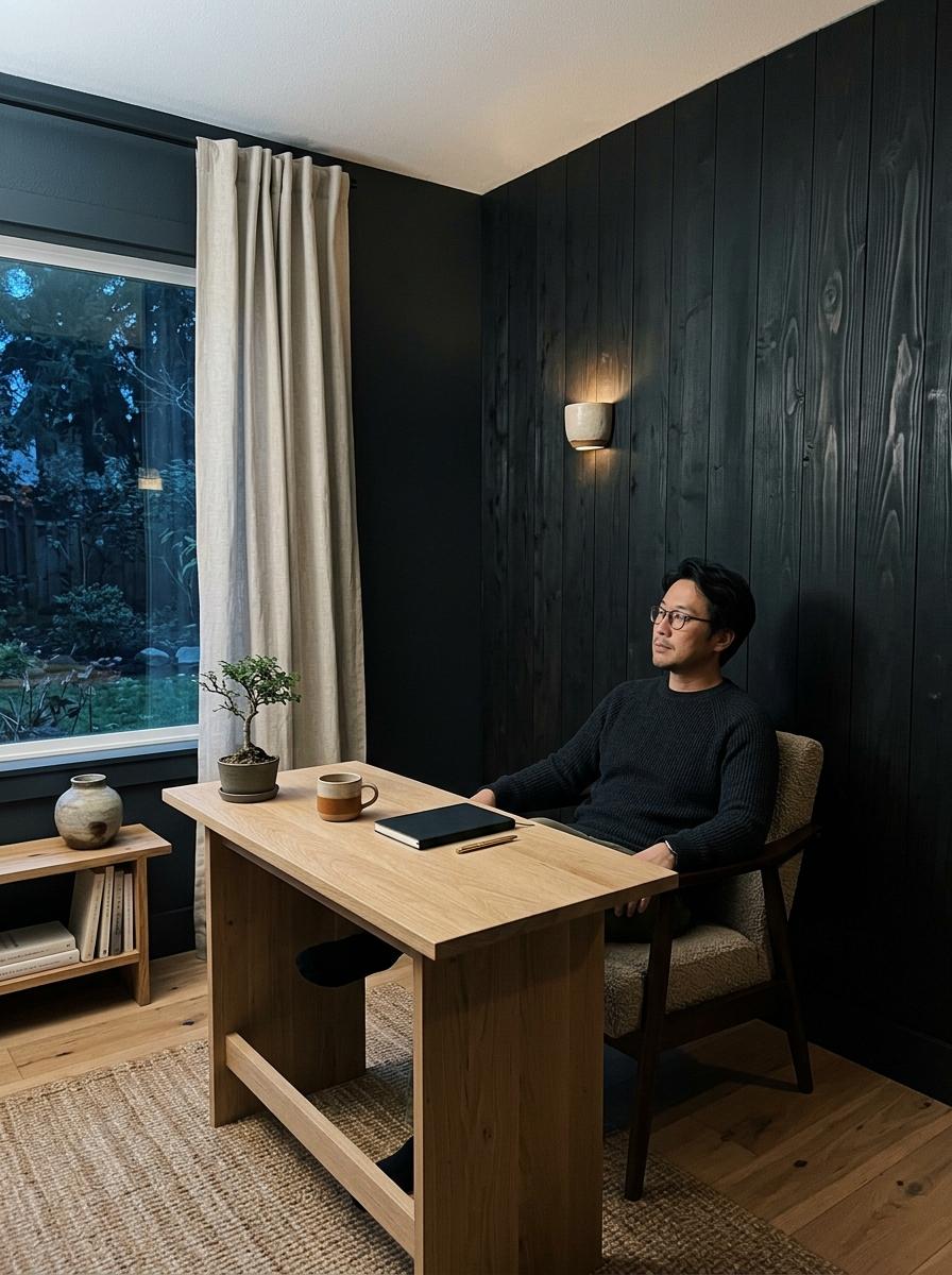 A Balanced Approach To Dark Walls Within Japandi Design