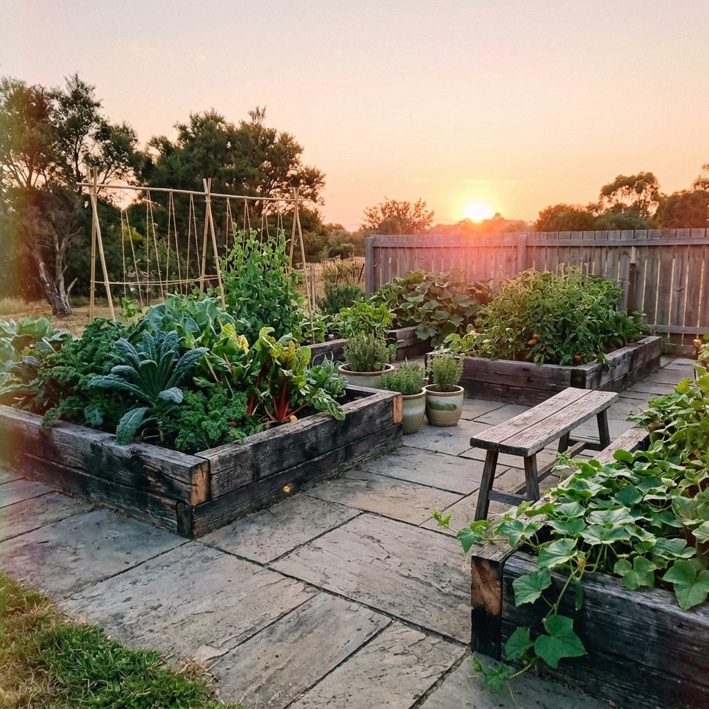 A Balanced Outdoor Space Featuring Japandi Vegetable Garden Elements