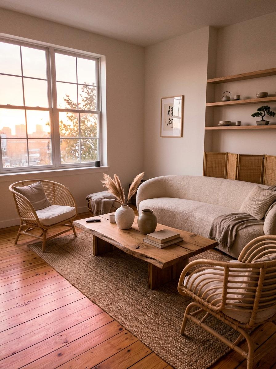 A Closer Look At This Organic Japandi Living Room Layout