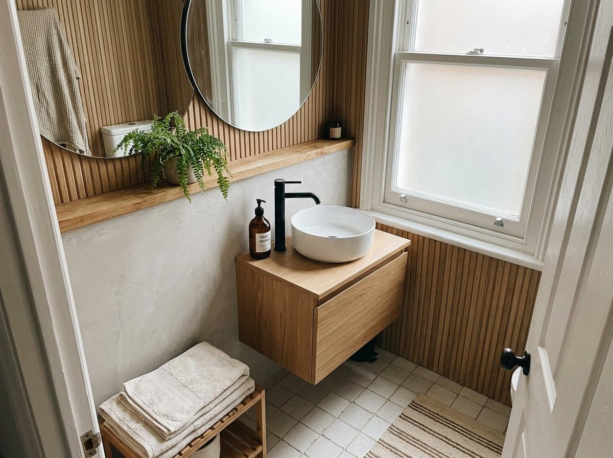 A Closer Look At This Refined Small Japandi Bathroom