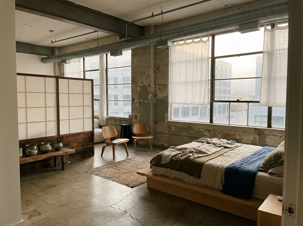A Cozy Industrial Sanctuary Featuring Japandi Design