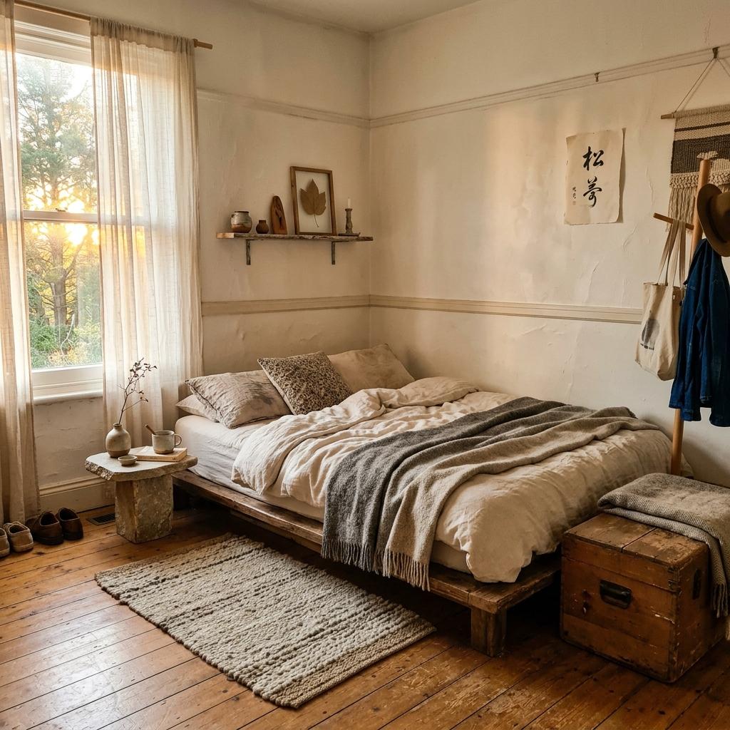 A Curated Look At This Eclectic Bedroom With Japandi Vibe