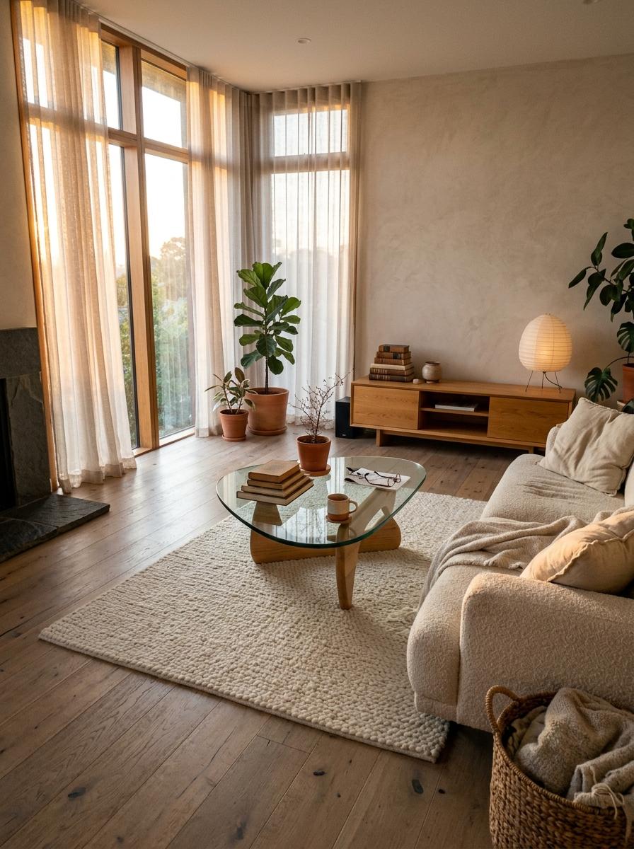 A Detailed Look At A Sophisticated Warm Japandi Living Room