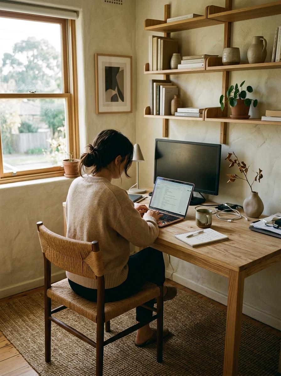 A Focused Work Environment Styled With Minimalist Japandi Decor