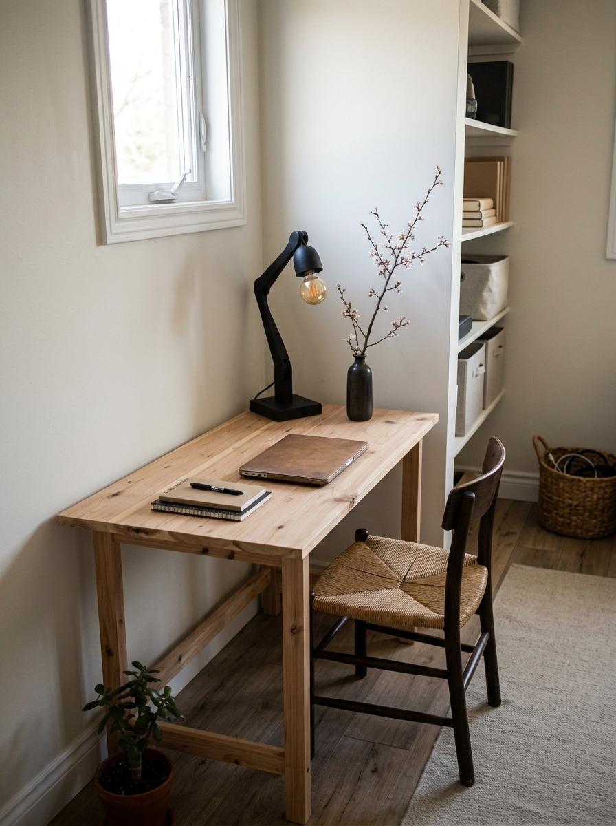 A Functional Home Workspace Featuring Japandi Elements