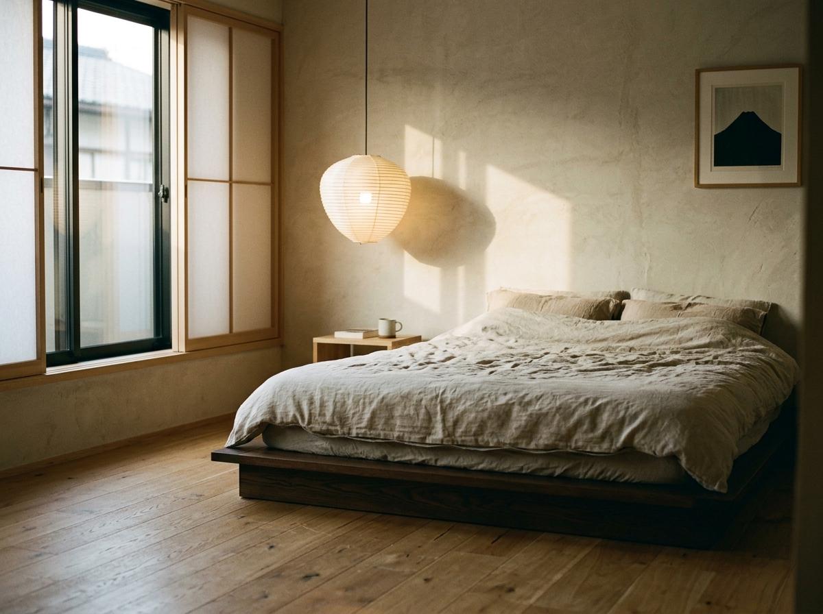A Glimpse Into A Minimalist Sanctuary Focused On Modern Japandi Bedroom Style