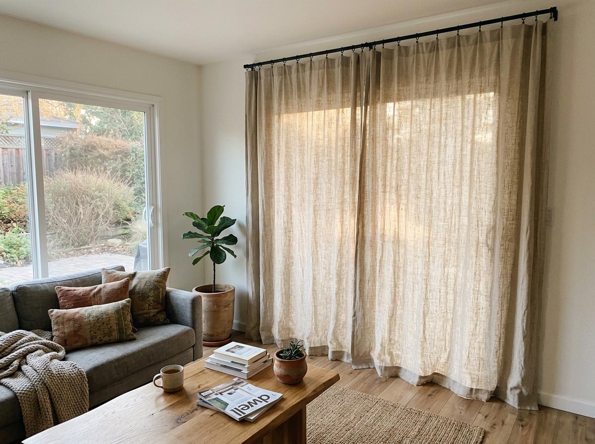 A Guide To Floor To Ceiling Japandi Living Room Curtains