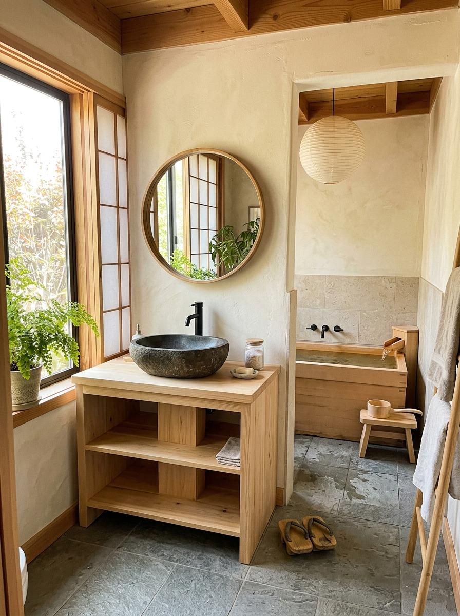 A Harmonious Blend Of Cultures In A Japandi Bathroom