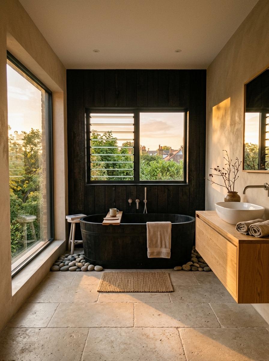 A Harmonious Union Of Styles In This Japandi Master Bathroom