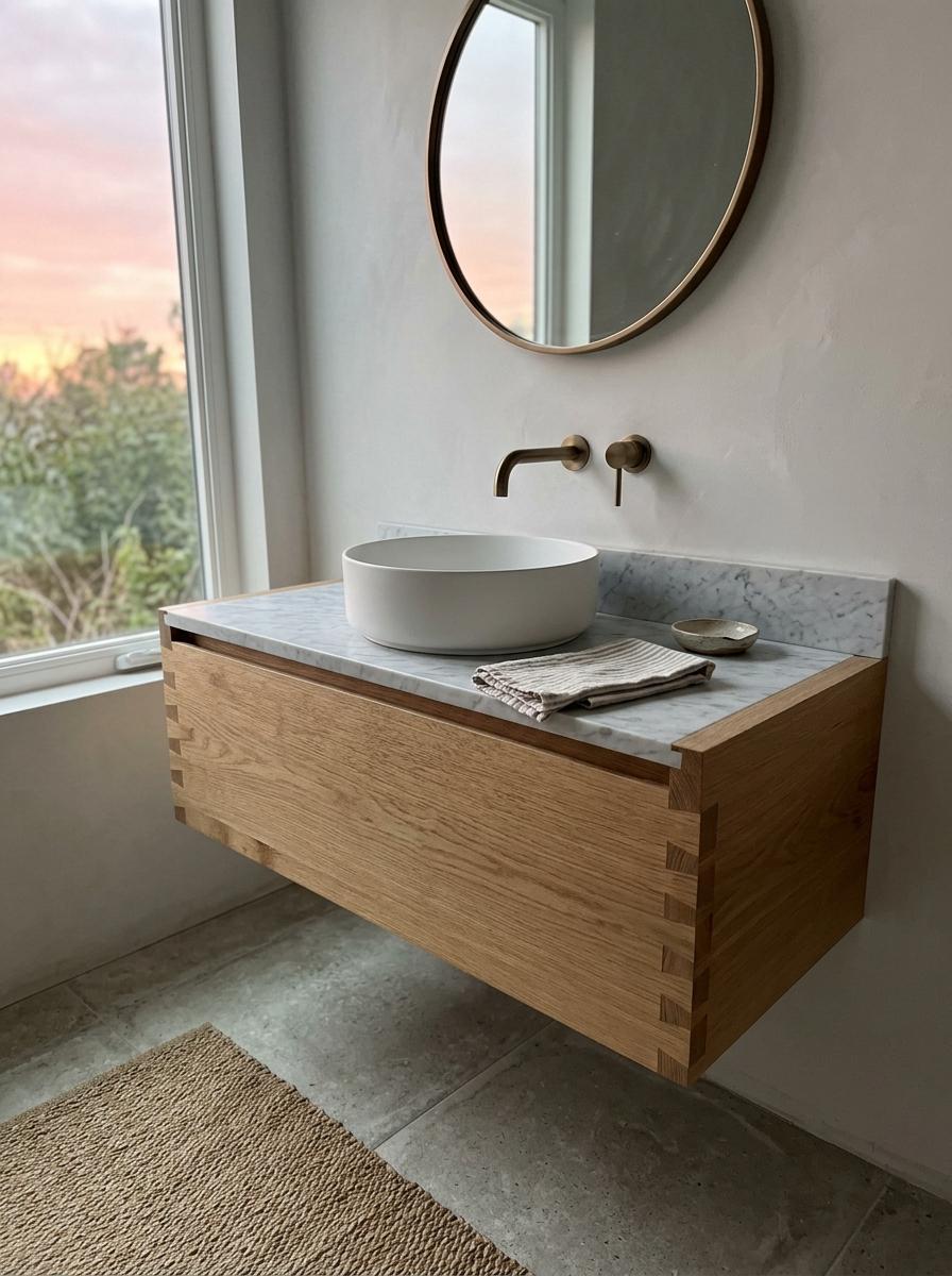 A Home Featuring A Minimalist Japandi Bathroom Vanity