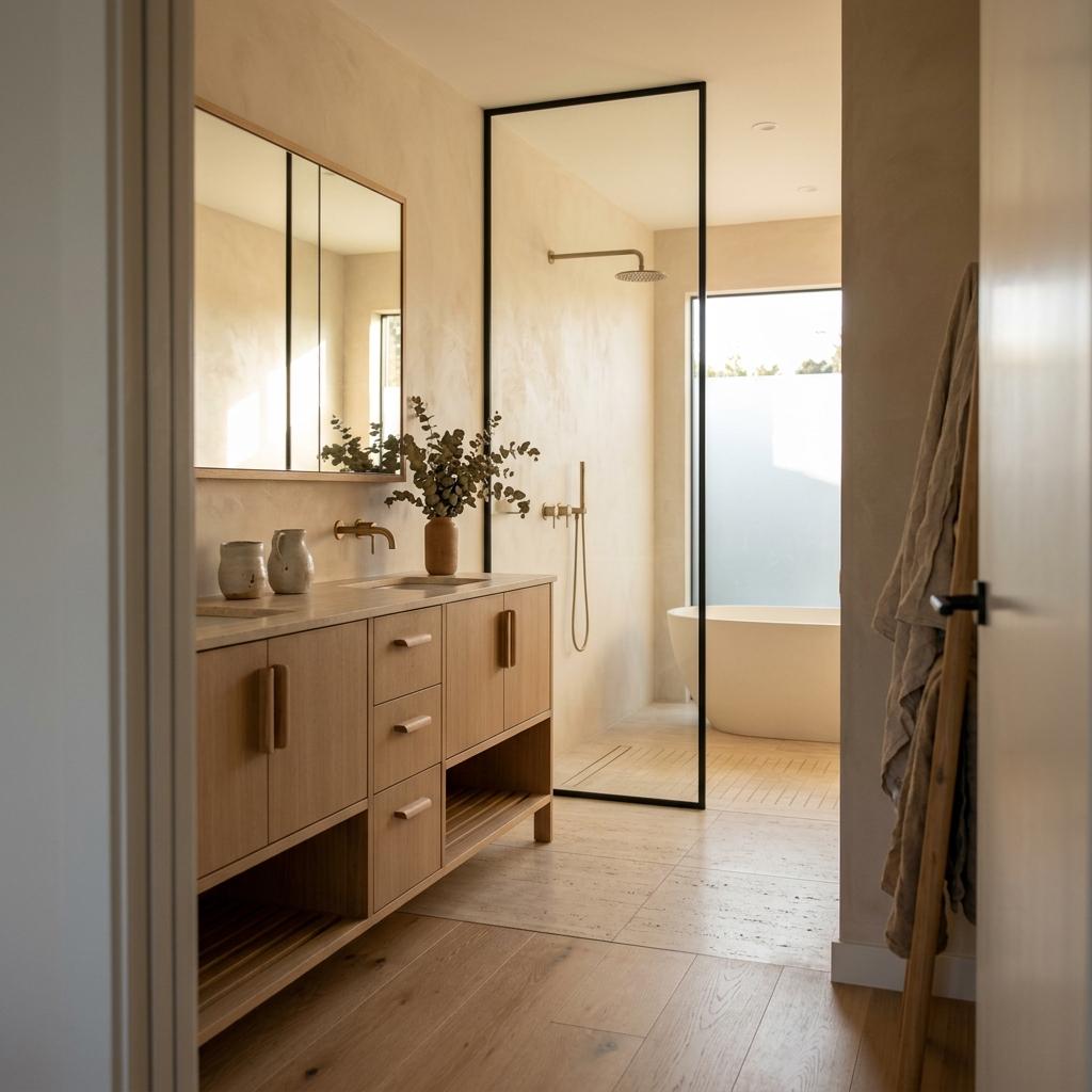 A Home Featuring A Seamless Japandi Style Bathroom Suite