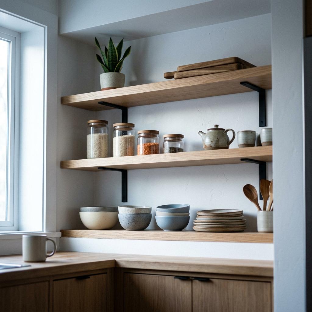 A Home Featuring Seamless Japandi Kitchen Open Shelving