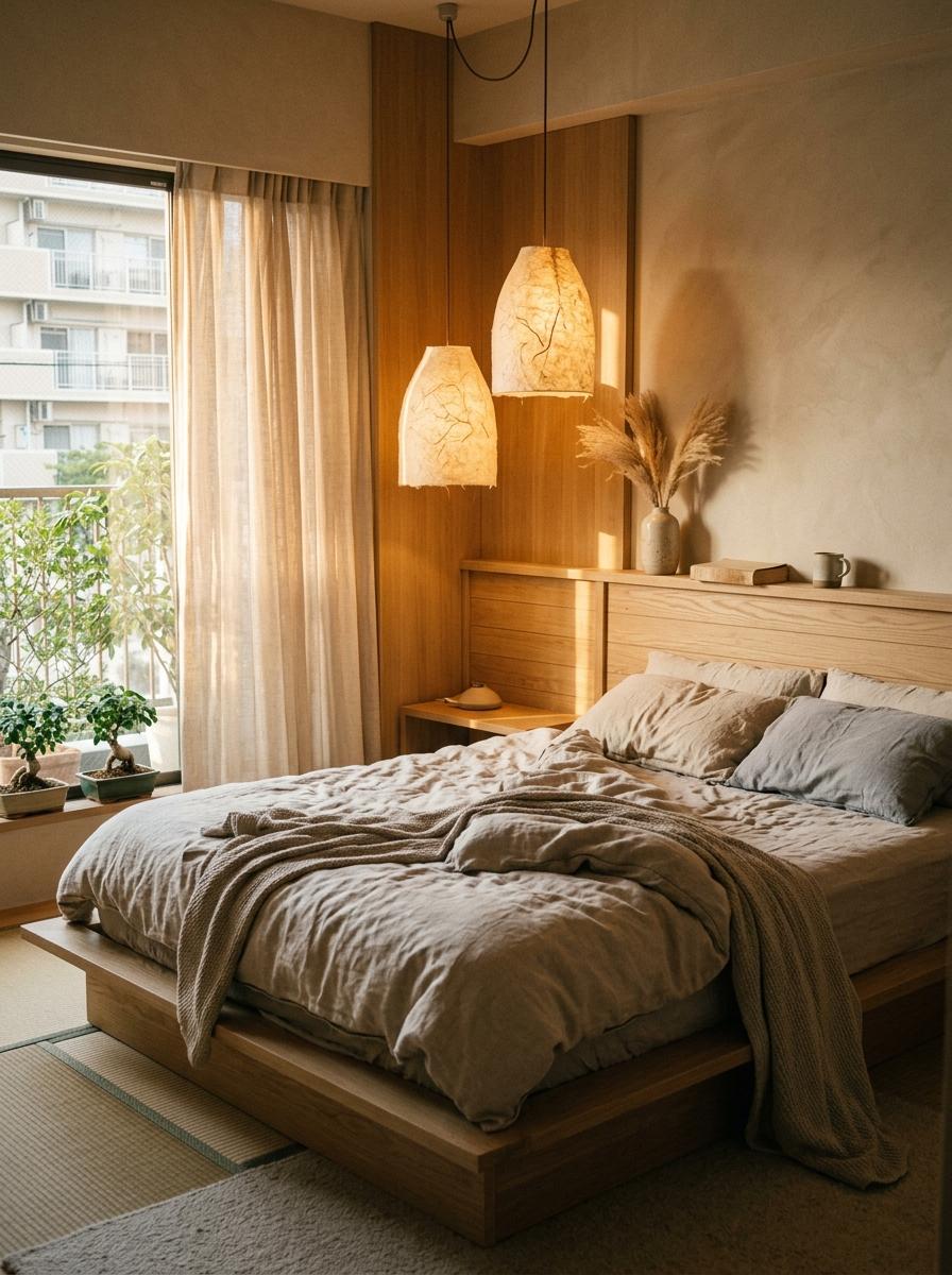 A Home Focusing On Aesthetic Japandi Bedroom Lighting