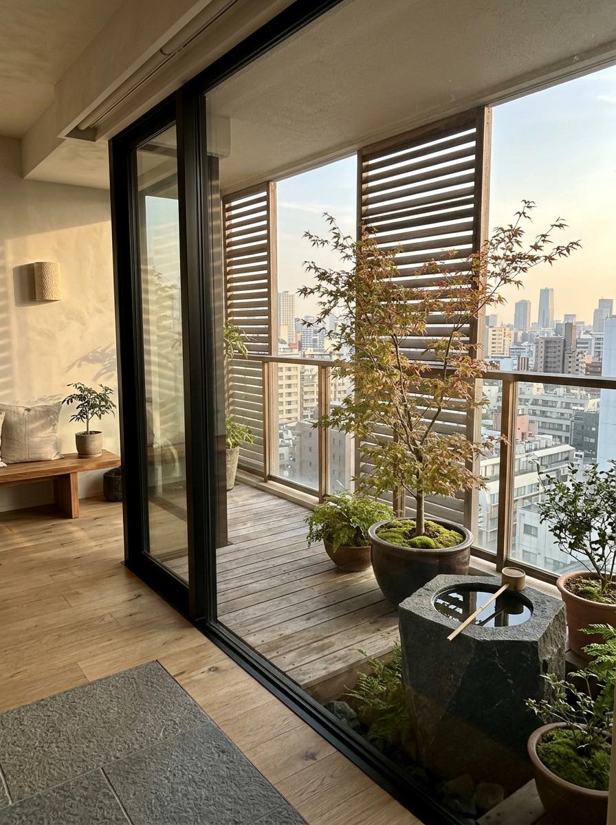 A Home With Modern Japandi Balcony Garden Focus