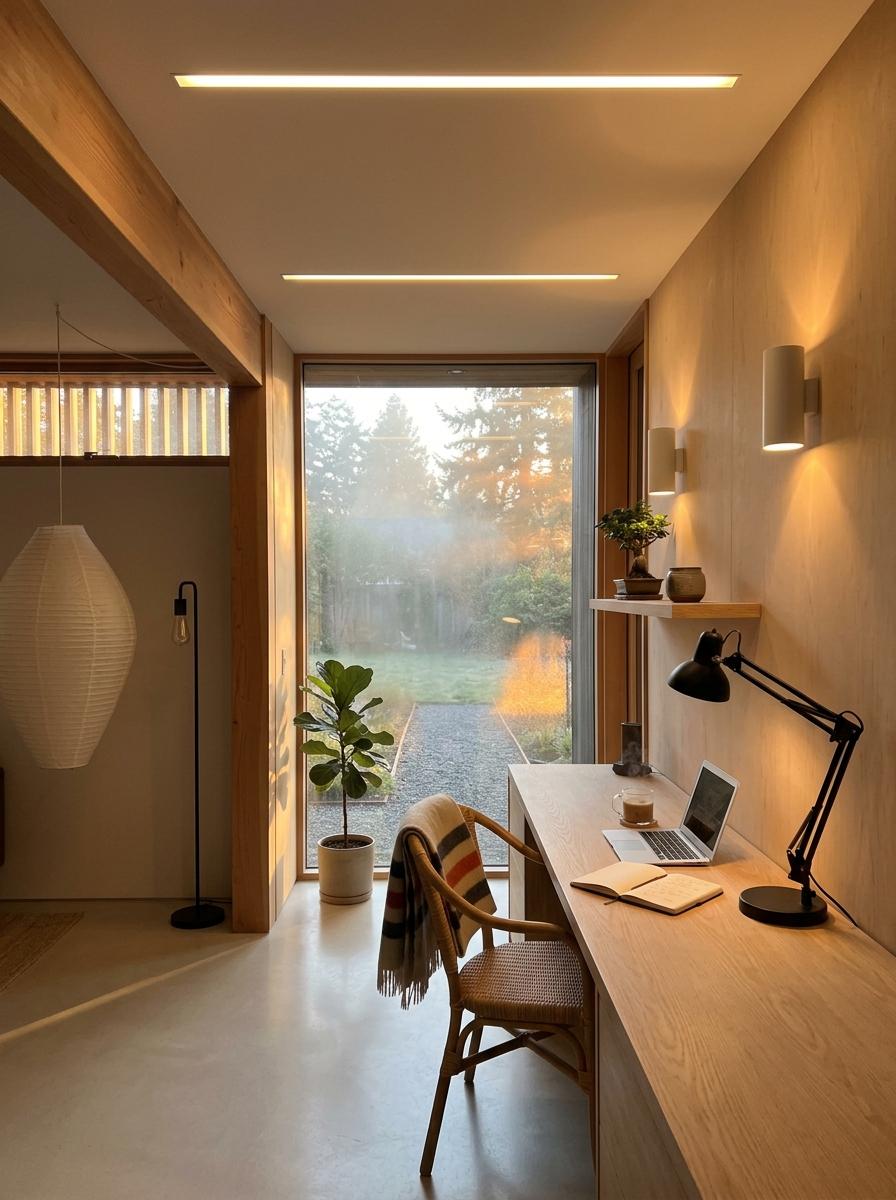 A Home With Modern Japandi Office Lighting Focus
