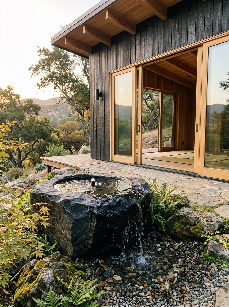 A Home With Modern Japandi Water Feature Integration