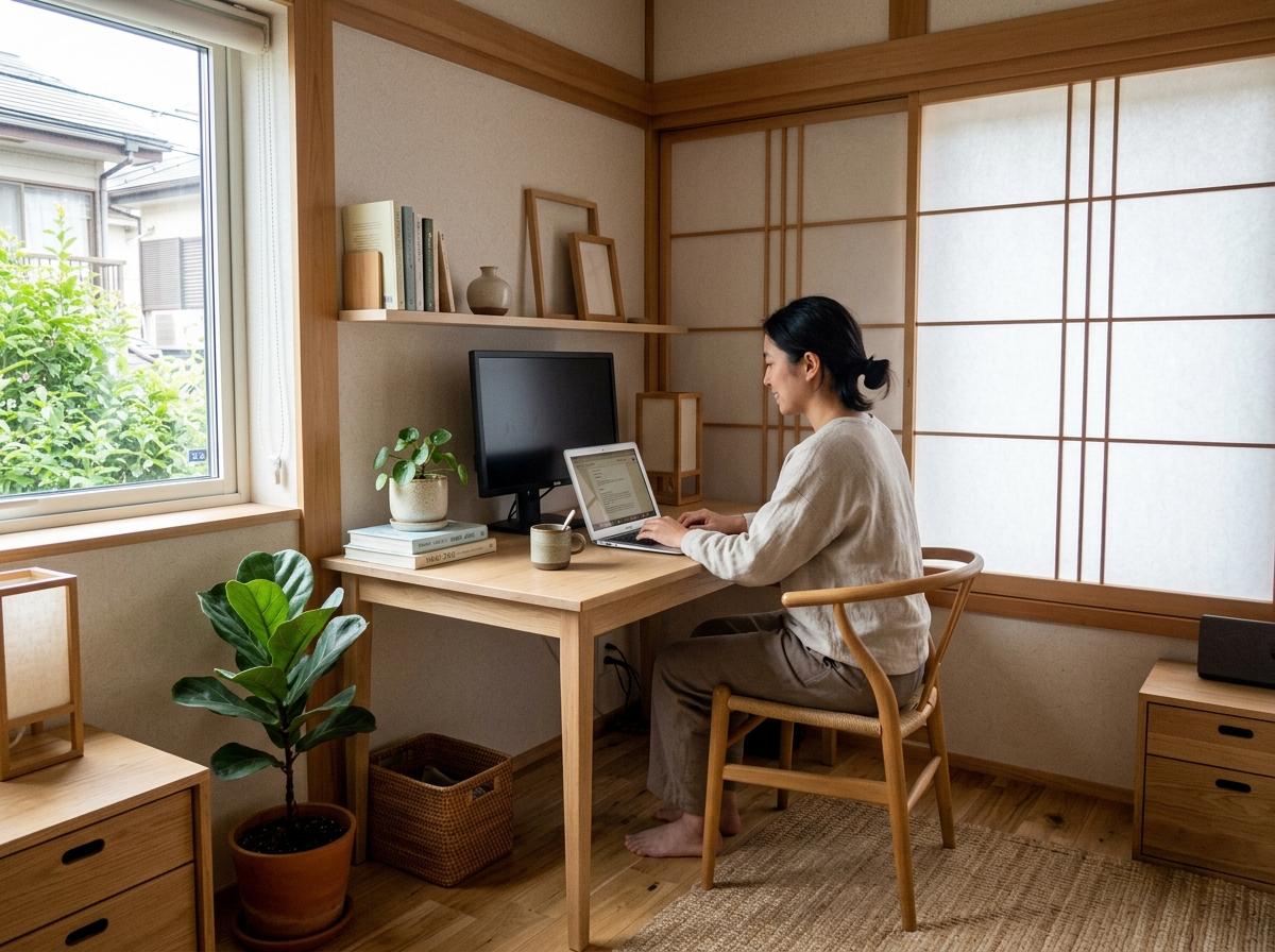 A Home With Modern Small Japandi Office Focus