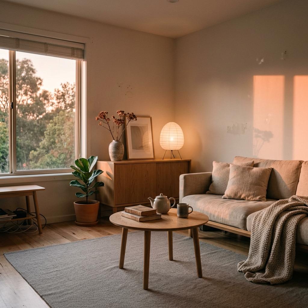 A Home With Neutral Japandi Living Room Aesthetic Focus