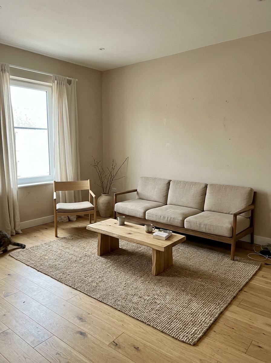 A Home With Neutral Japandi Living Room Furniture Focus