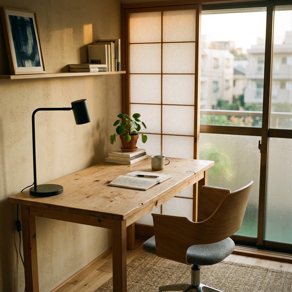 A Look At A Clean And Organized Japandi Office Space
