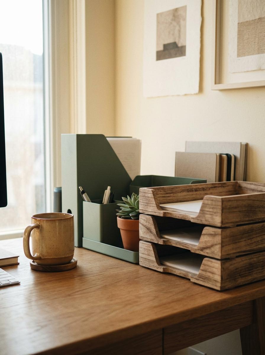 A Look Into Sustainable Japandi Office Organization Systems