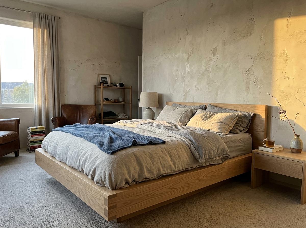 A Master Bedroom Defined By Eclectic Textures And Japandi Lines