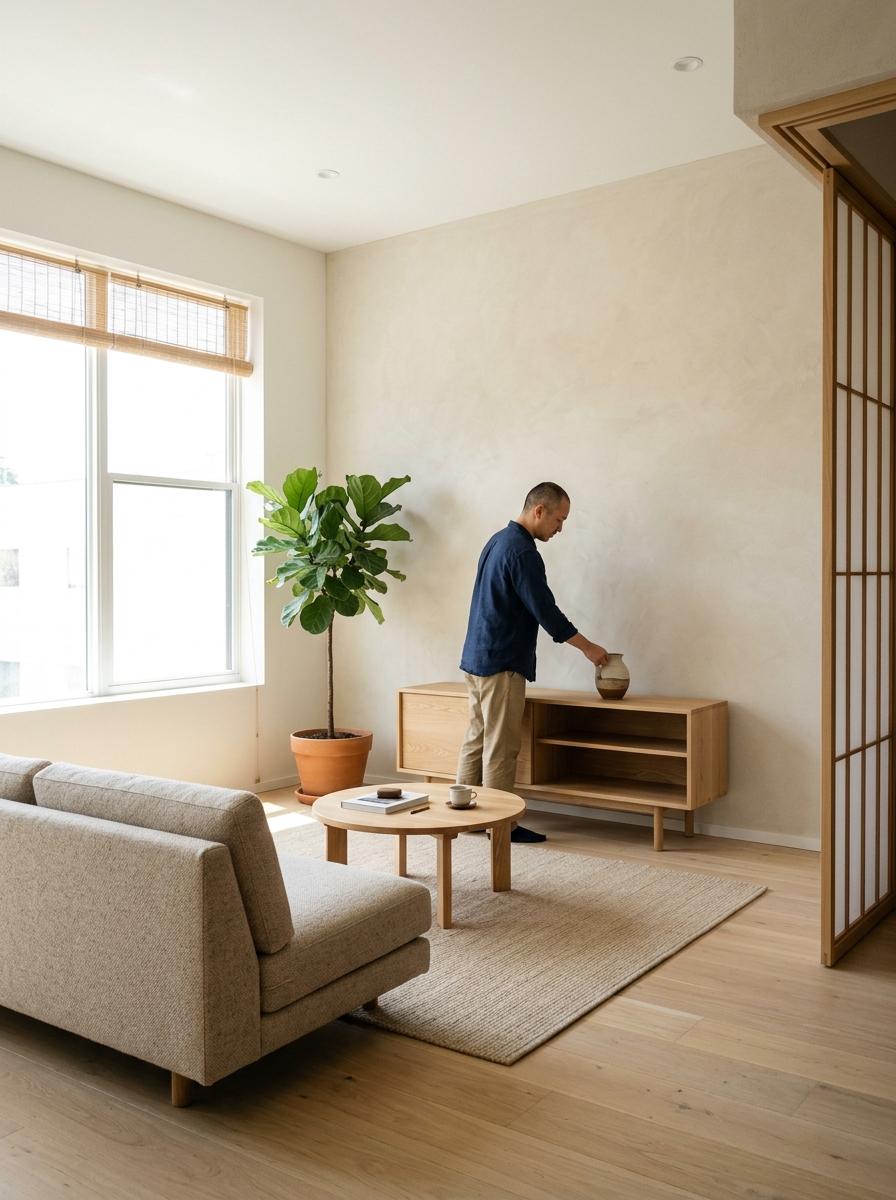 A Minimalist Japandi Living Room Focused On Function And Style