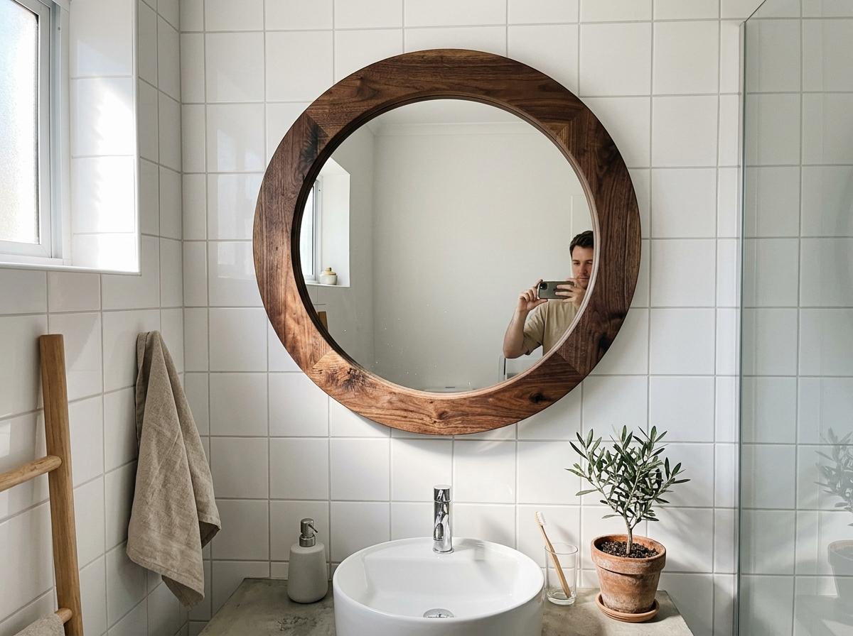 A Minimalist Refresh Using A Walnut Japandi Bathroom Mirror