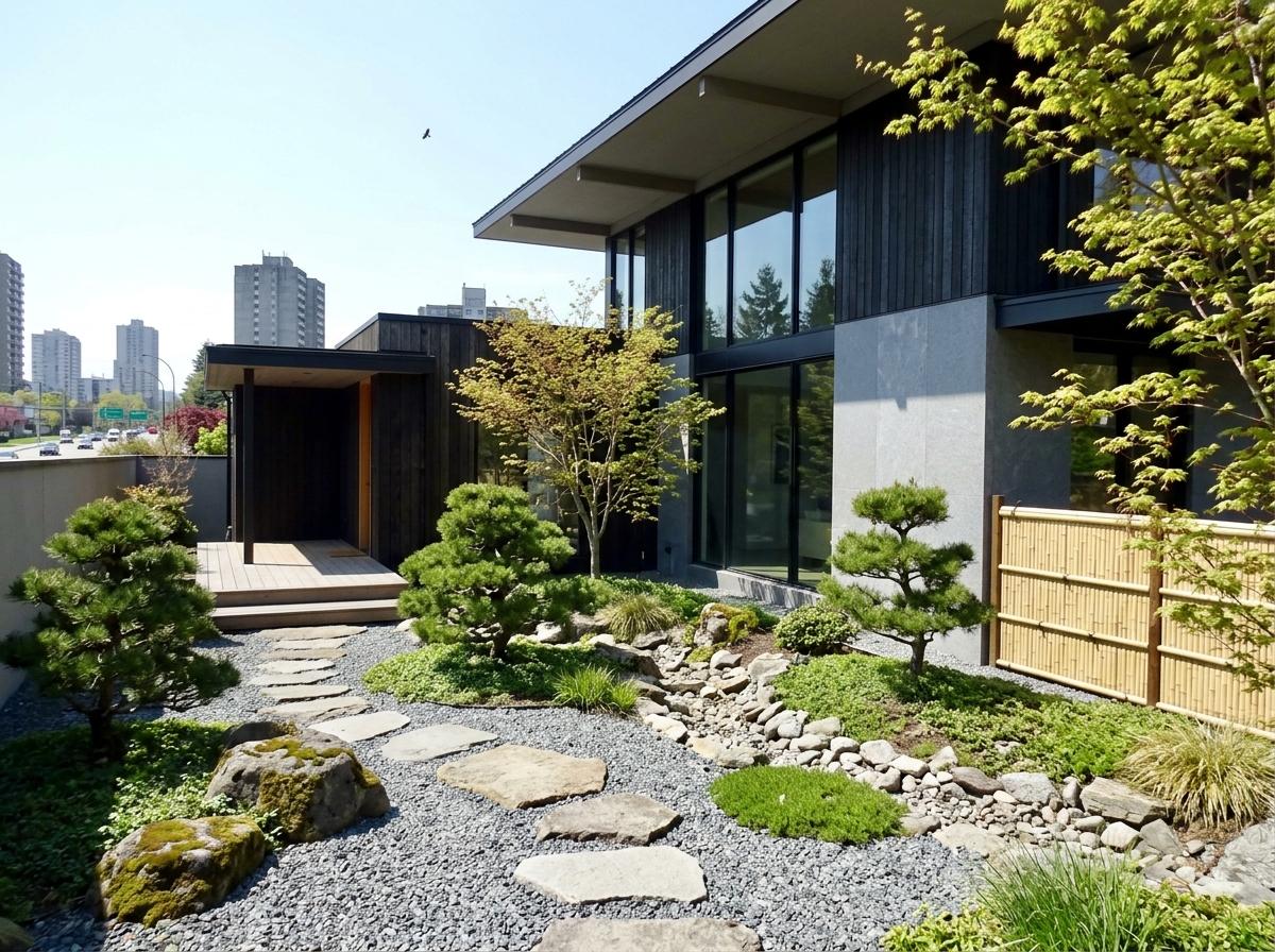 A Modern Home Surrounded By A Japandi Zen Garden Landscape