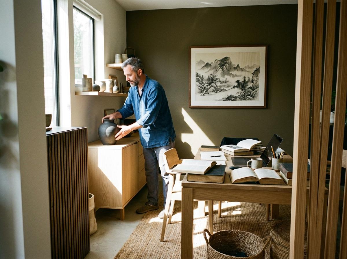 A Modern Study Embracing Traditional Japandi Color Tones