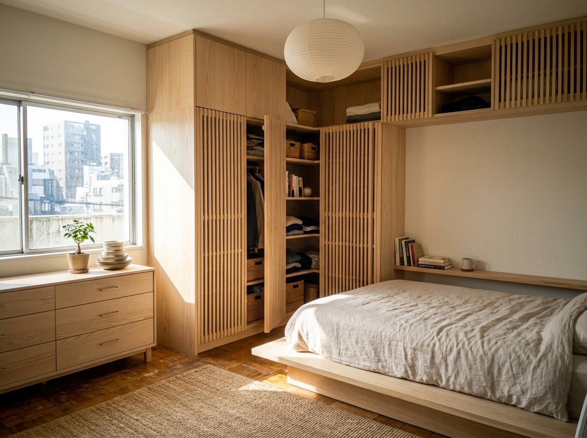 A Modern Take On Japandi Small Bedroom Storage
