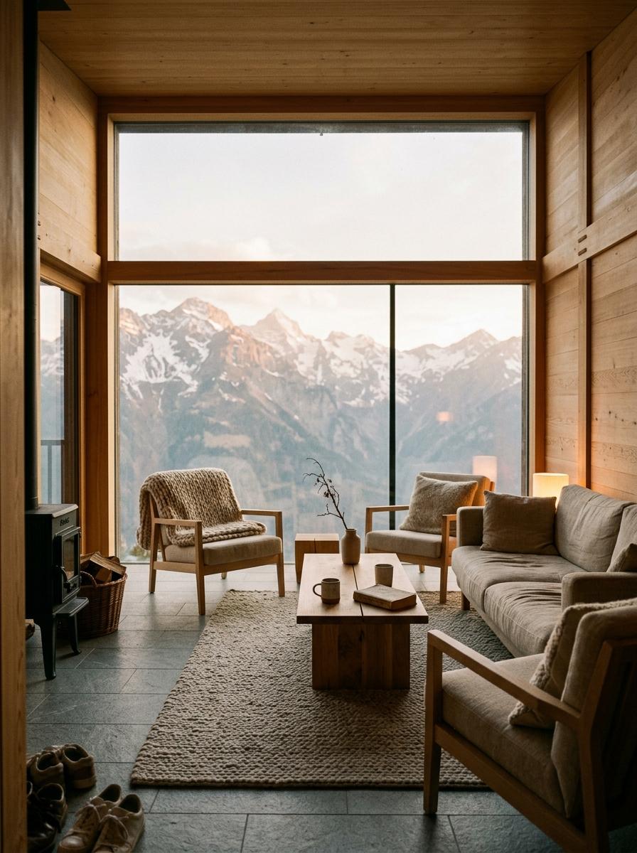 A Mountain Escape Featuring A Natural Japandi Living Room