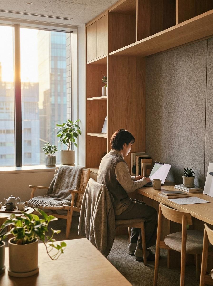 A Professional Haven Within A Cozy Japandi Office