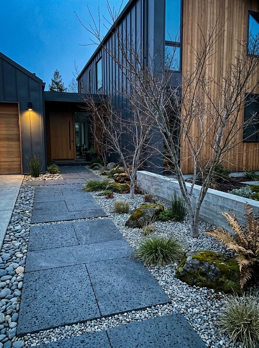 A Property With Modern Japandi Front Yard Focus