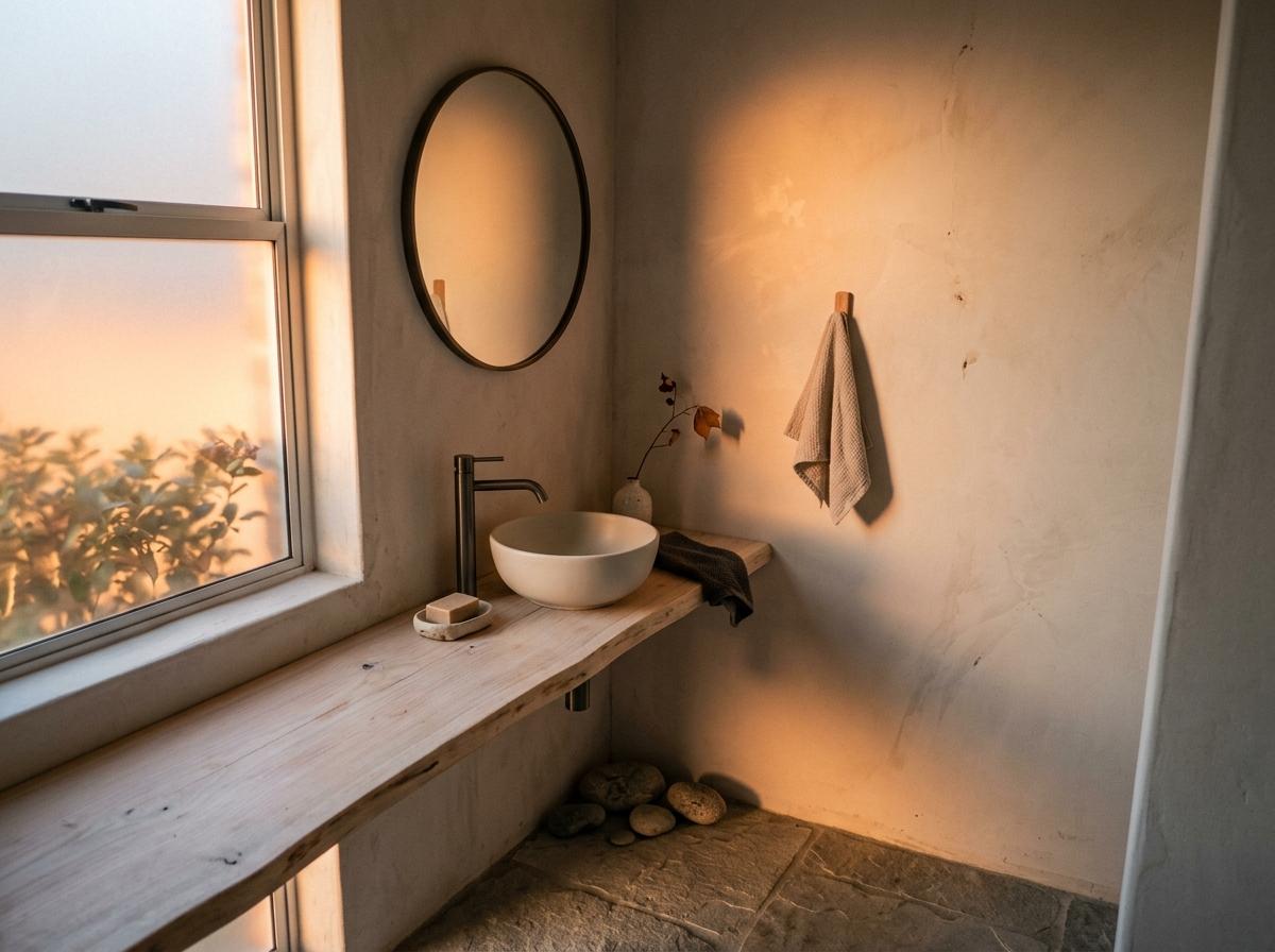A Quiet Corner Featuring A Japandi Bathroom Style