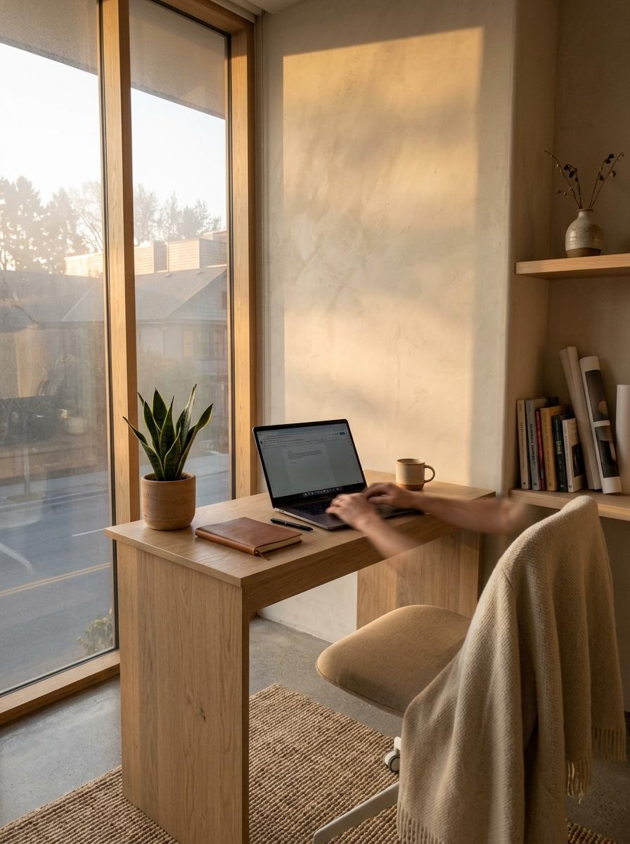 A Quiet Corner For Focused Work In A Japandi Office