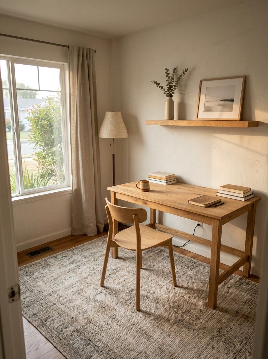 A Quiet Home Office Featuring Minimalist Japandi Interior Design