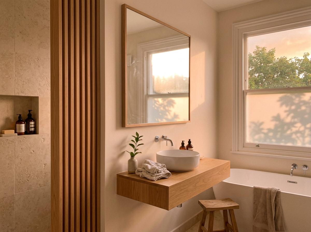 A Refined Look At This Minimalist Modern Japandi Bathroom