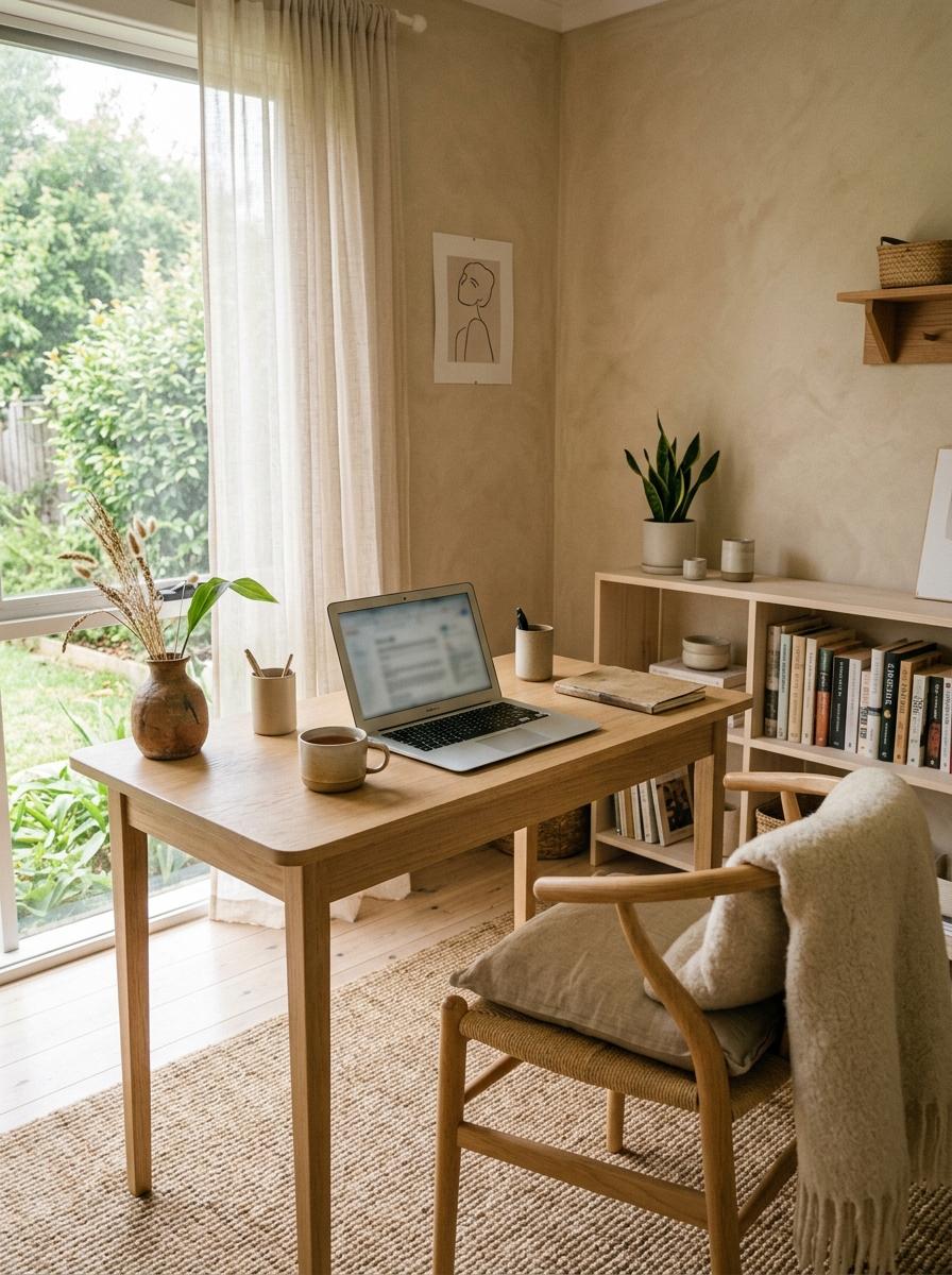 A Relaxing Home Office With Japandi Influence