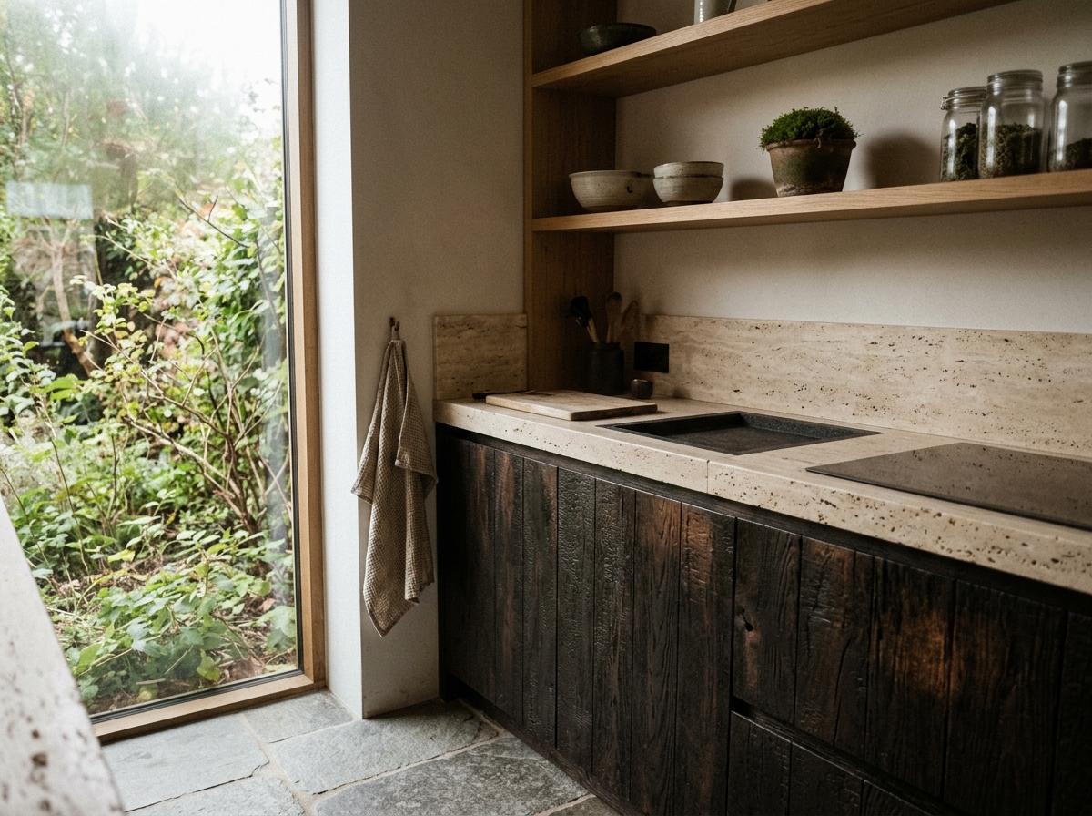 A Seamless Blend Of Nature In An Organic Japandi Kitchen