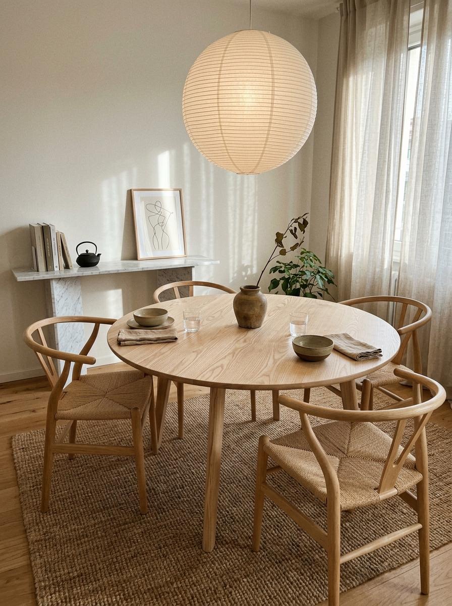 A Sophisticated Apartment Featuring A Japandi Dining Room