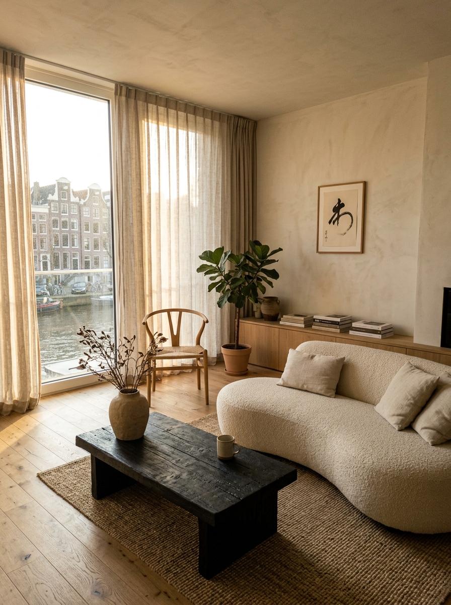 A Sun Drenched Apartment With Organic Japandi Living Room Aesthetics