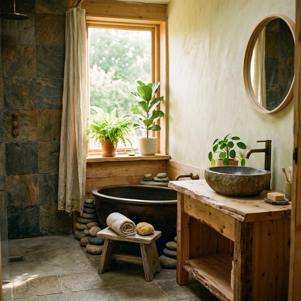 A Sustainable Approach To Nature Inspired Japandi Bathroom Style