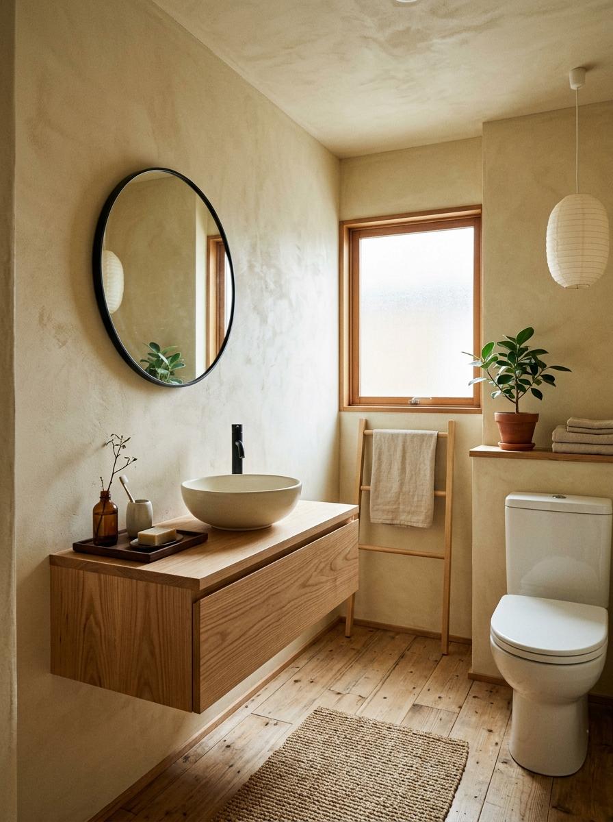 A Thoughtful Layout For A Japandi Guest Bathroom