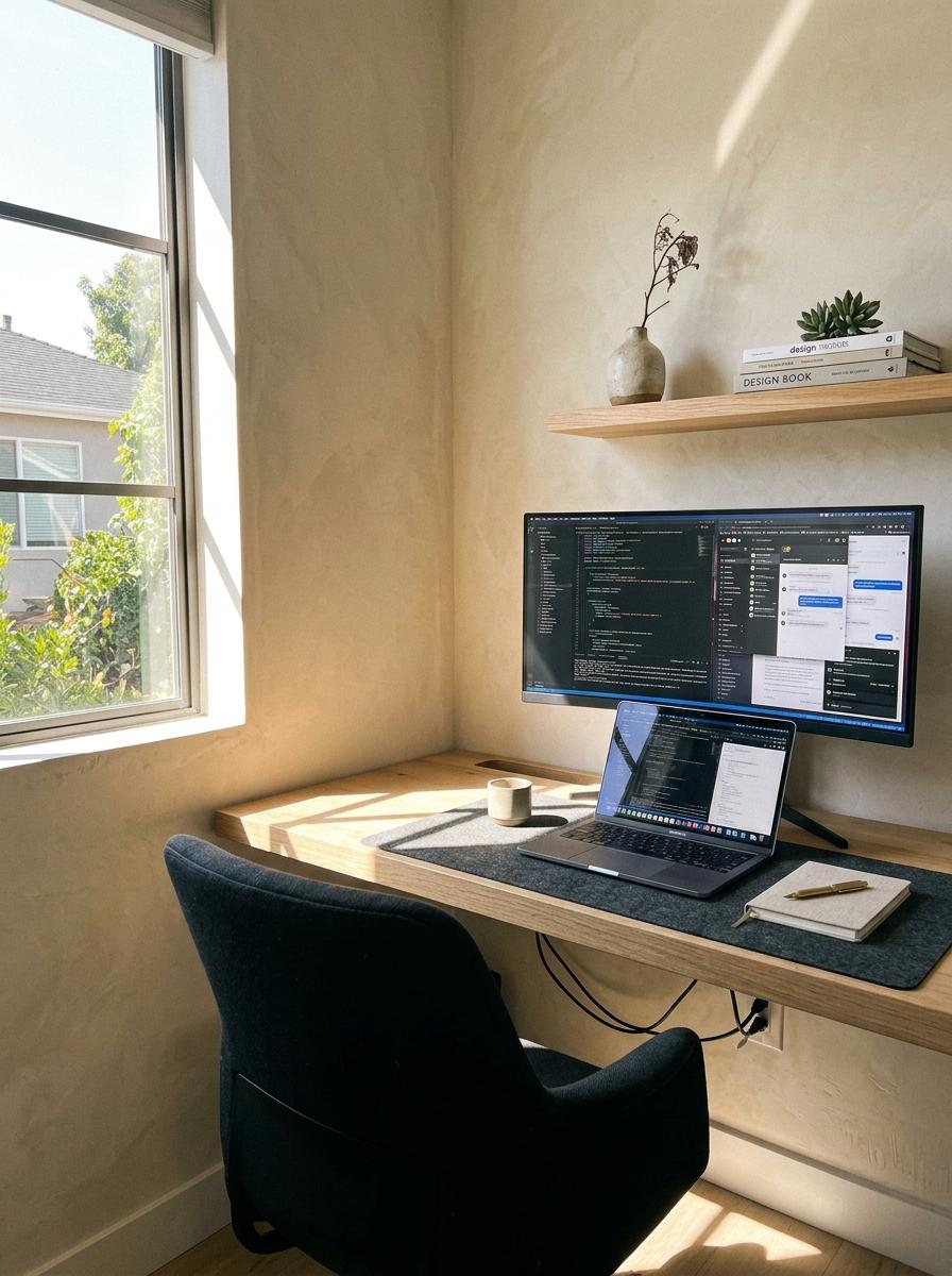 A Thoughtful Layout For A Professional Japandi Home Office