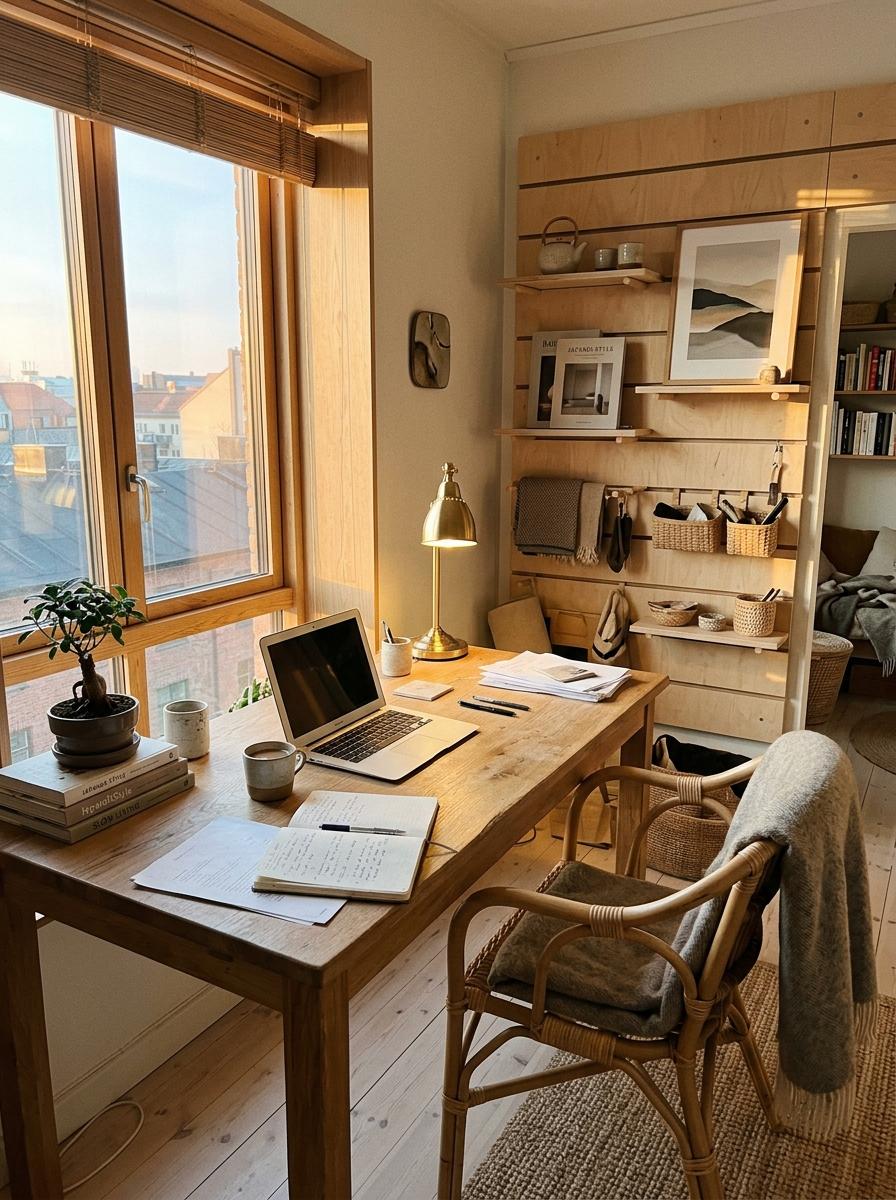 A Warm And Inviting Study Infused With Japandi Design