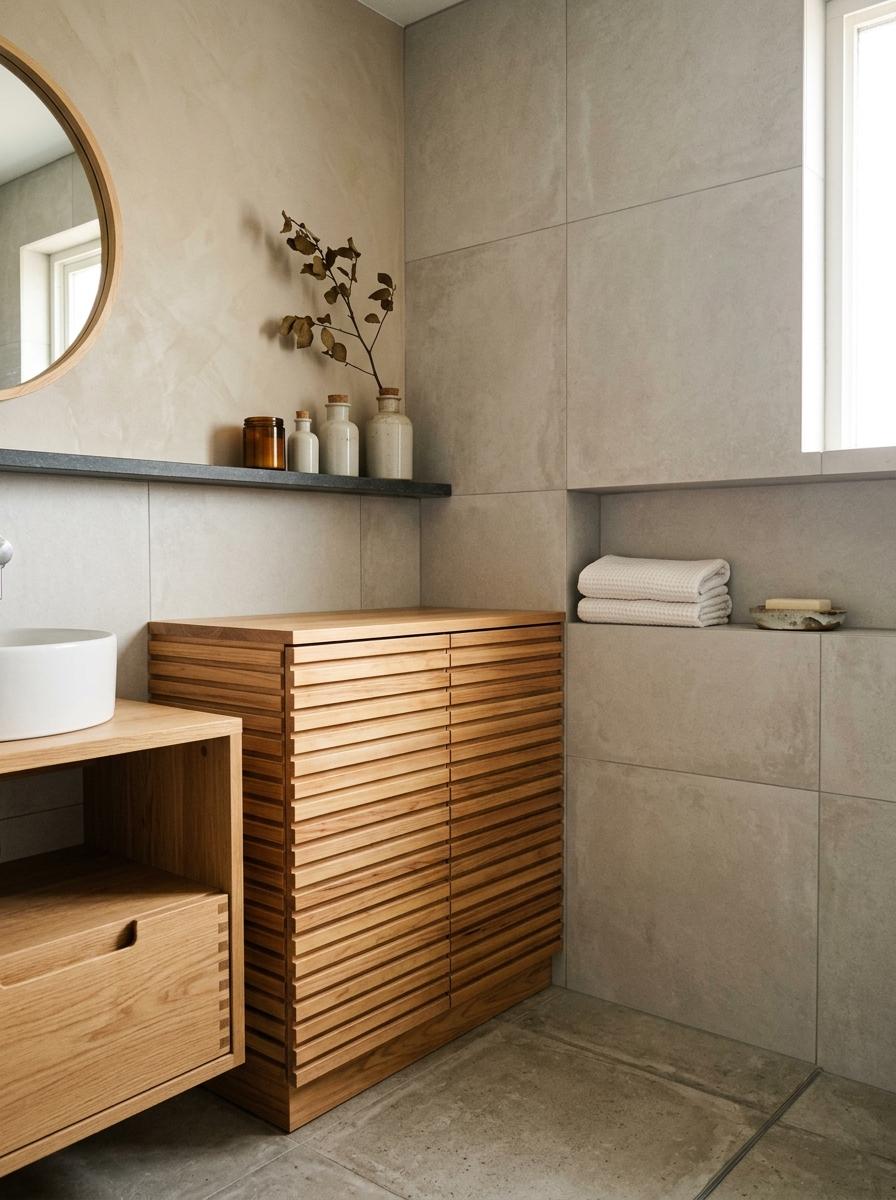 Achieve A Clutterless Look Using Japandi Bathroom Storage Ideas