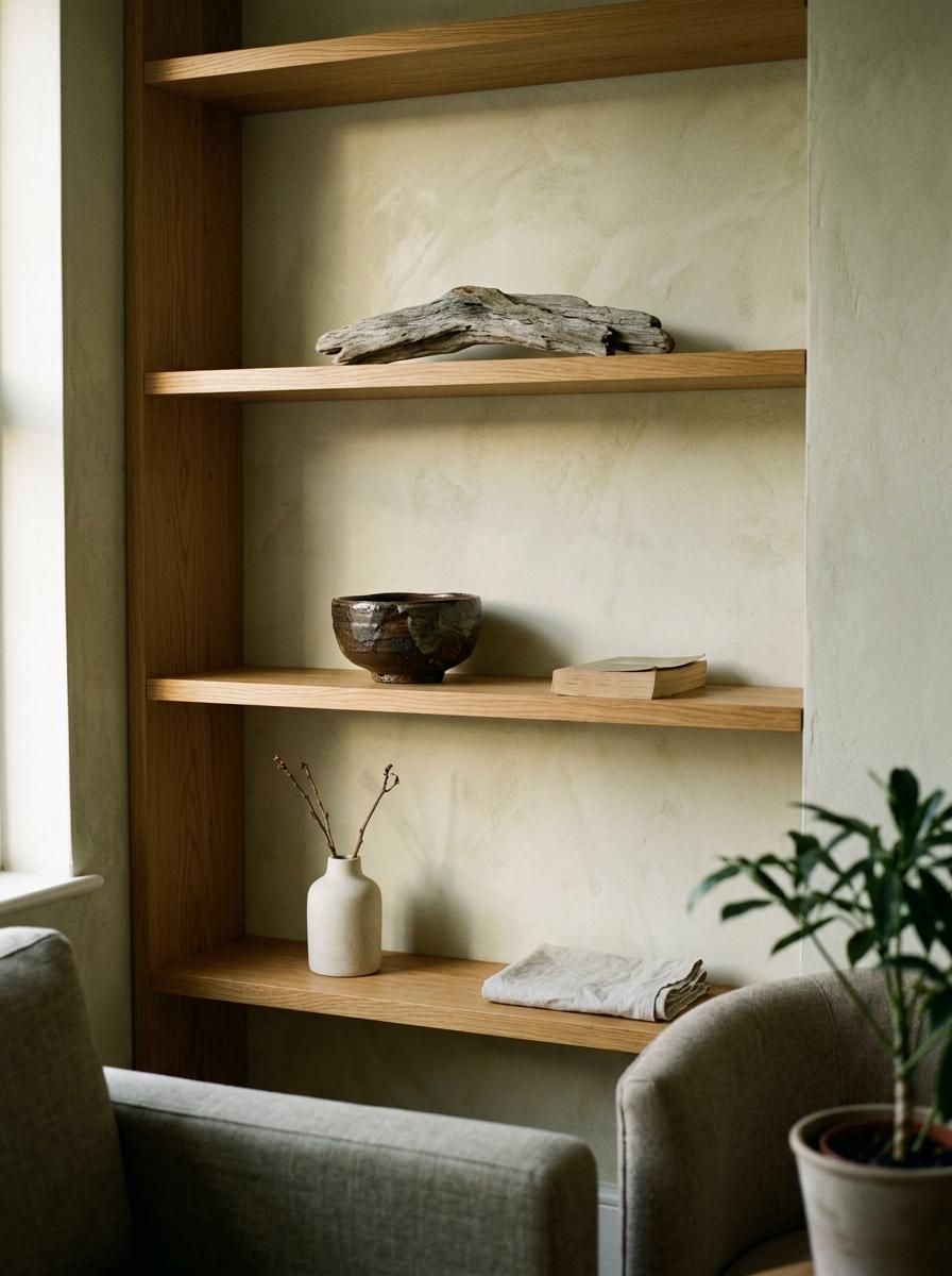 Achieve A Clutterless Vibe Using Japandi Living Room Shelving
