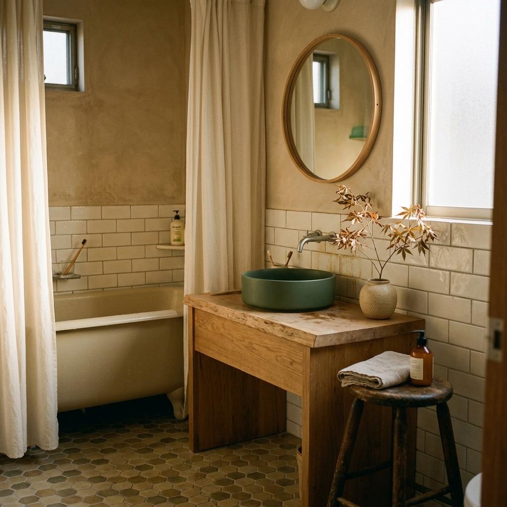 Achieve A Quiet Aesthetic With An Earth Tone Japandi Bathroom
