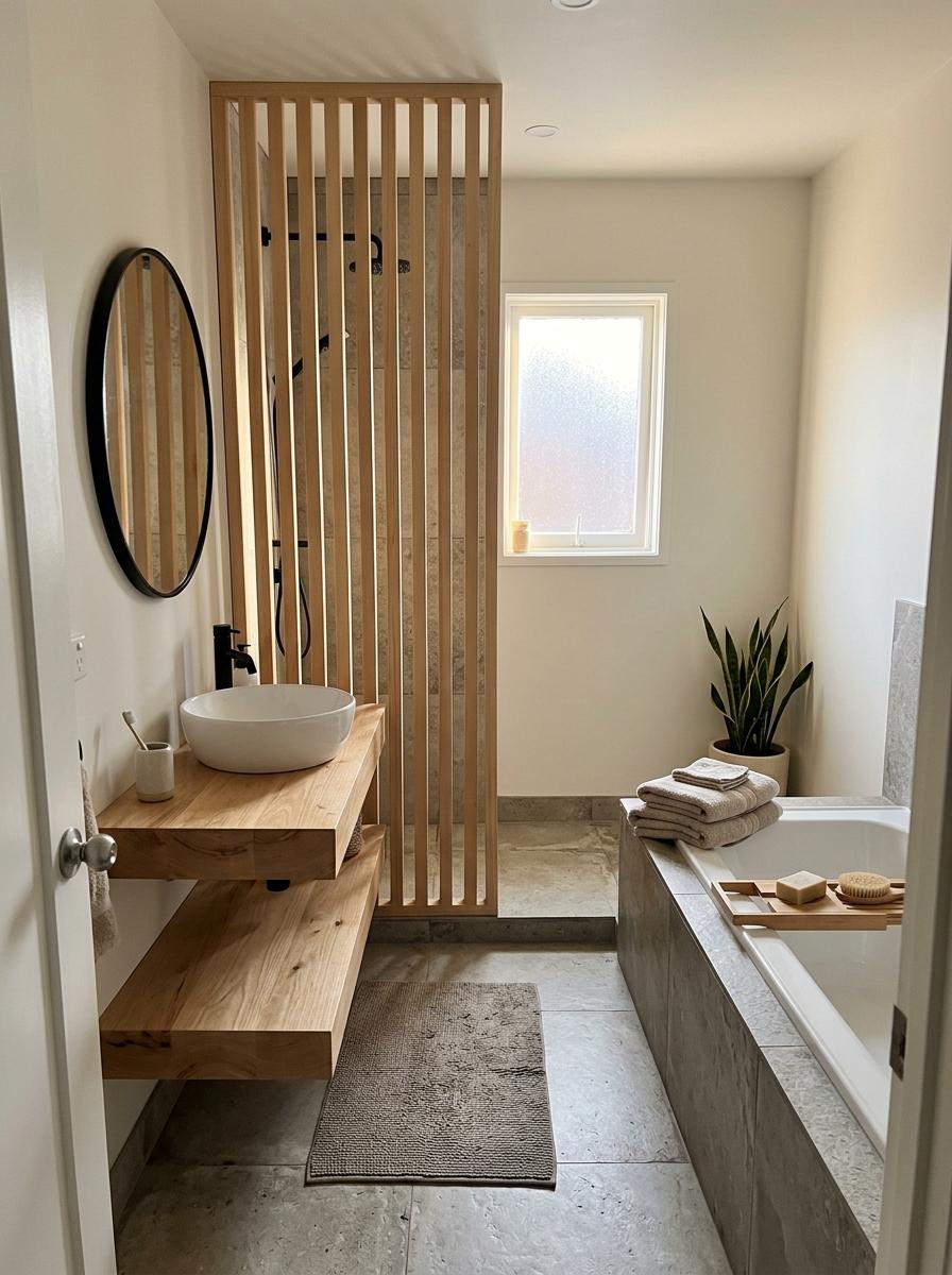 Achieve Minimalist Goals With Japandi Bathroom Wood Accents